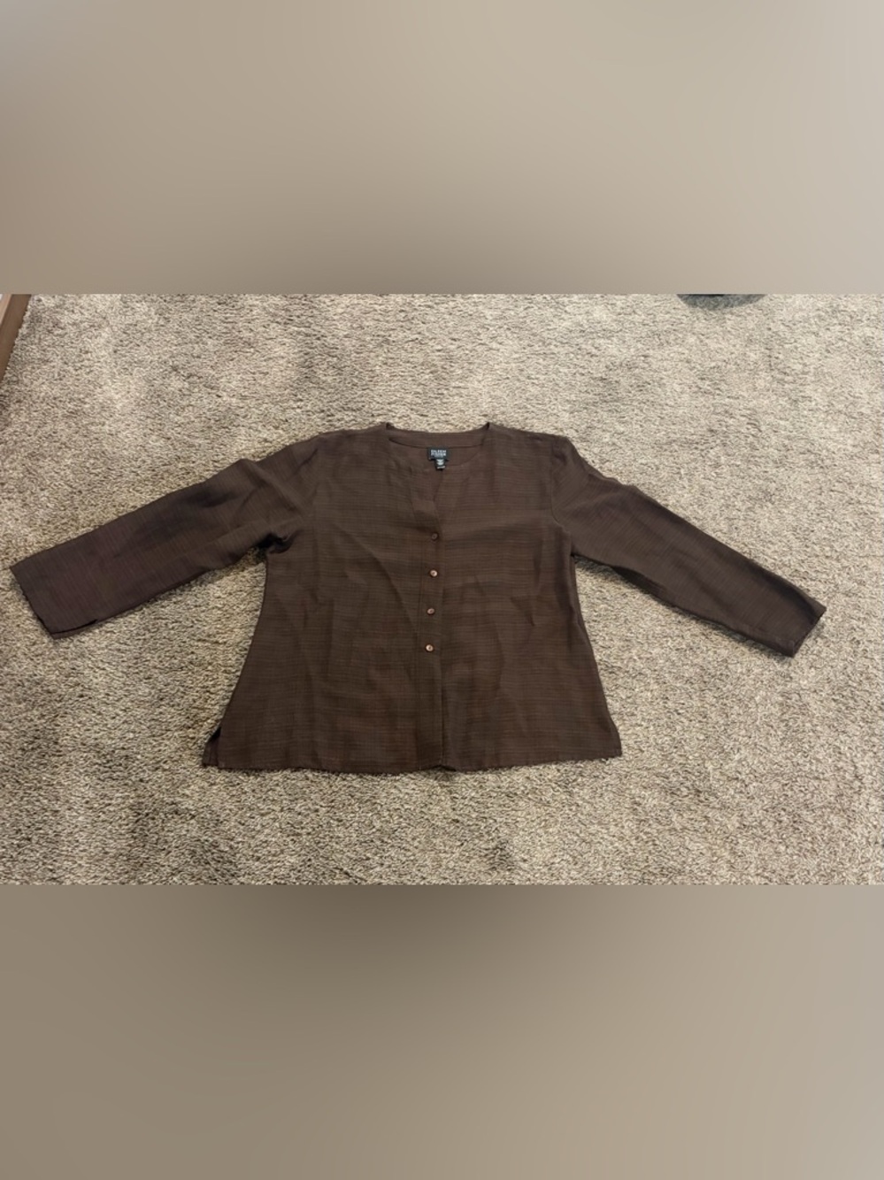 Eileen Fisher Linen Blend Women's PM Brown Oversized Minimalist Blouse